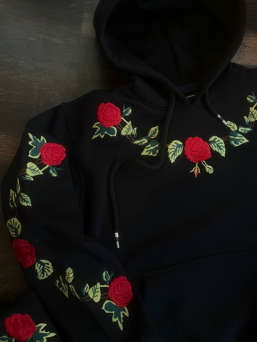 ジャケット・アウター Embroidery Flower Beads Hoodie Premium Quality Black floral embroidered Hoodie Jacket for Men