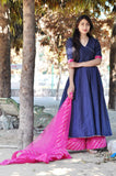 Beautiful Angrakha Swarovski gown in cotton silk with gotta detailing on neck with gotta border on sleeves-FOF001PAK