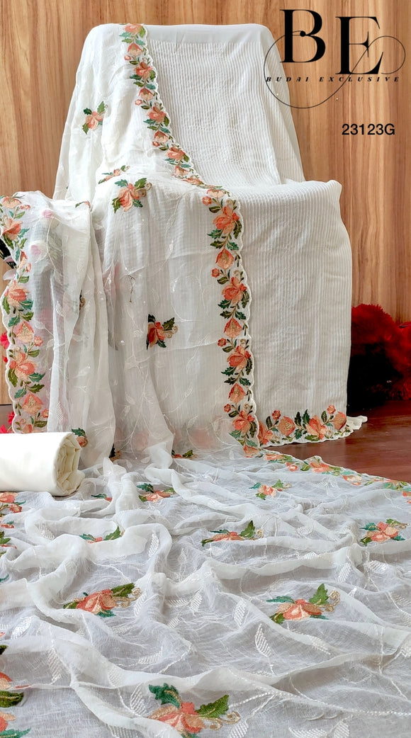 Elegant  White Georgette Salwar Suit Material for women -RIDA001SSMB