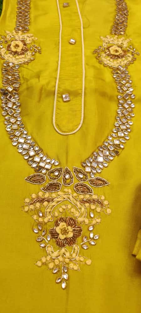 Yellow Silk Salwar suit material with Banarasi Duppatta-BEGU001SS