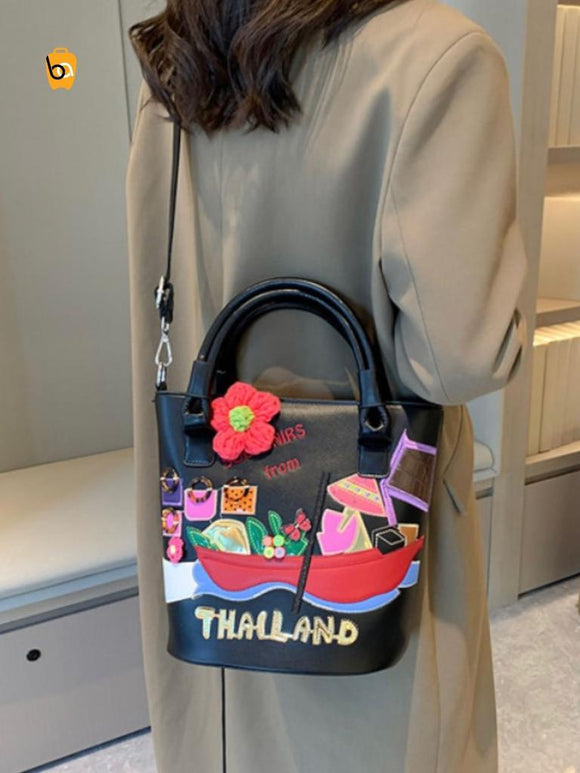 Souvenirs Thailand Bucket Sling Bag for Women-SKD001SBL