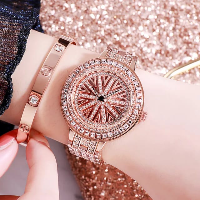 Rose Gold Plated Designer Revolving dial watch for Women-DUB001RRS