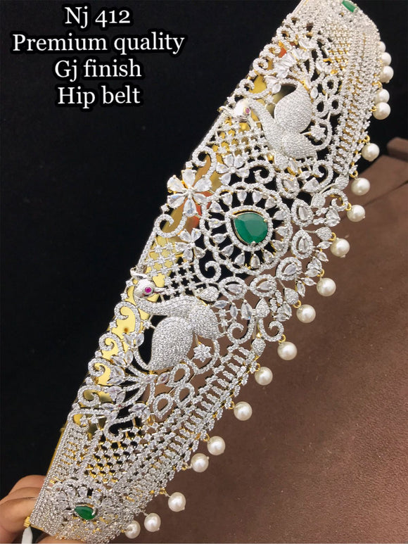 Green Priyata , Jade Green Stone Studded Premium Quality Gold Jewellery Finish Hip Belt for Women-LR001HBSGP
