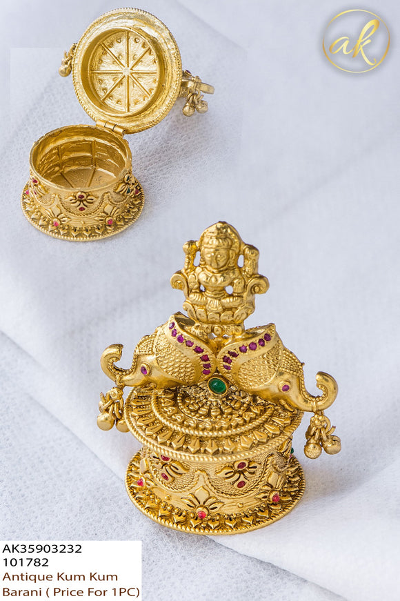 Copy of Mangalya  ,Antique Gold Finish Elegant Sindoor Dabbi / Sindoor Cheppu / Kumkum Box -LR001KCE