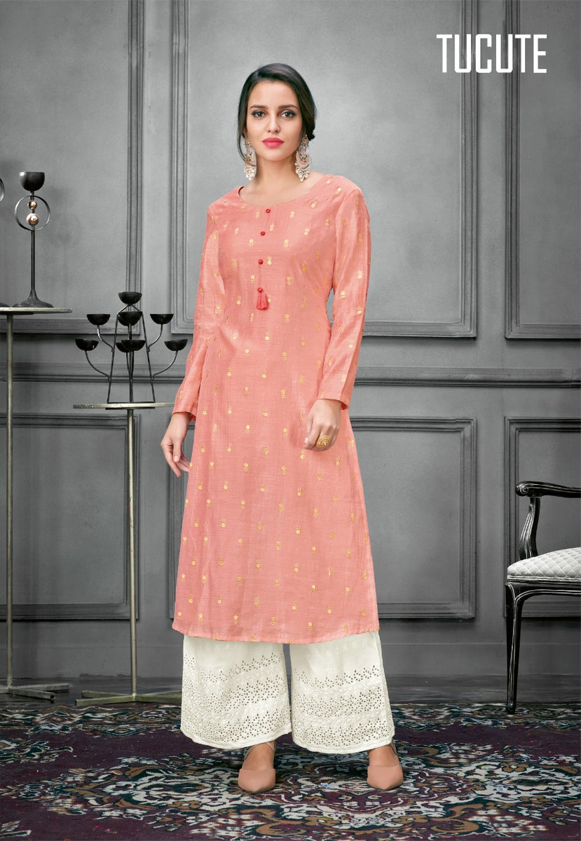 Peach color kurti with leggings best sale