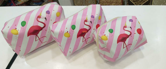 PINK FLAMINGO COSMETIC POUCH COMBO OF 3
