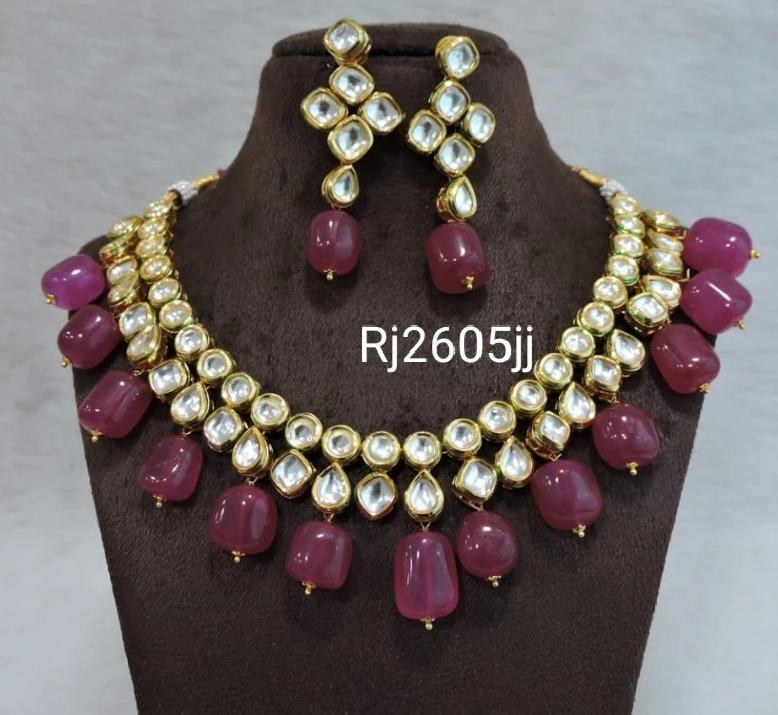 PURPLE ELEGANT KUNDAN NECKLACE SET FOR WOMEN –