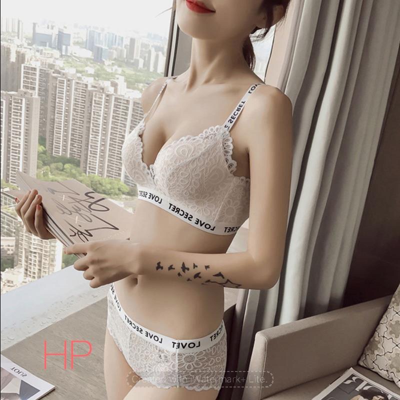 White Beautiful love secret print lingerie bikini bra-panty set