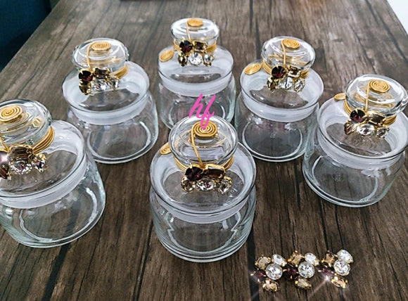 Set of 6 , Decorative Storage Jars With Golden Crystal Broach- MAWSJ001P