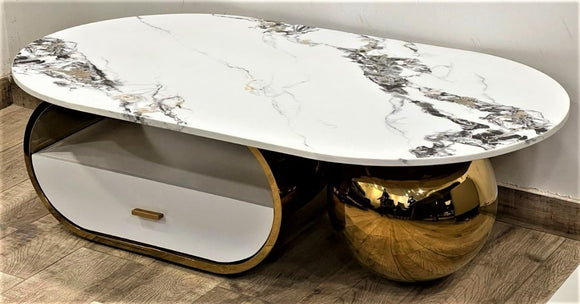 Alandra , Gold Finish Premium Centre Table With Marble Top-SP001CTB
