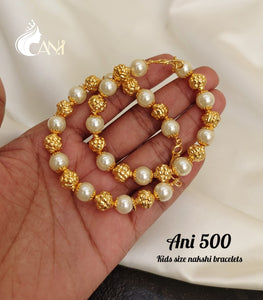 Anvika ,Gold Finish  Kids Size Nakshi Designer Pearl Bracelet -LR001KBP