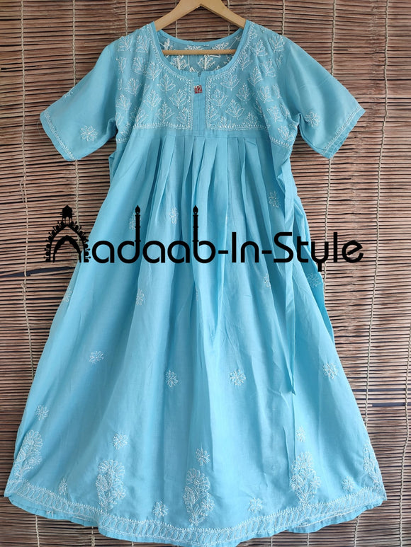 Aadaab-in-style  ,Very Comfy Cotton Nighty with fine hand chikankari work-MADH001LB