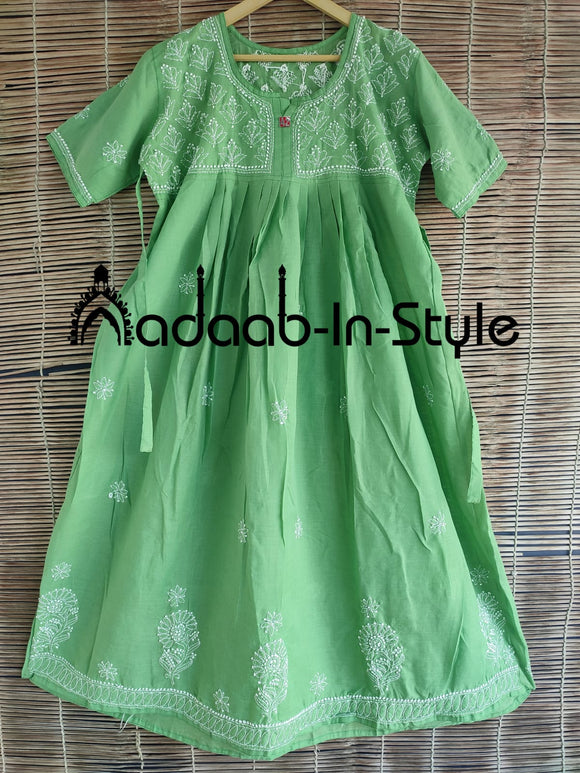 Aadaab-in-style  ,Very Comfy Cotton Nighty with fine hand chikankari work-MADH001AG