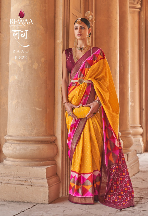 Elegant Yellow and Pink Beautifully Designed Patola Soft Silk Saree For Women -OM001PSL