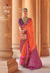 Elegant Orange Beautifully Designed Patola Soft Silk Saree For Women -OM001PSK