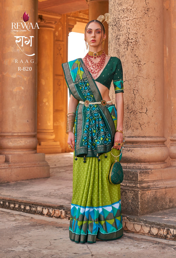 Elegant Green and Blue Beautifully Designed Patola Soft Silk Saree For Women -OM001PSH
