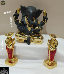 24 Karat Gold Plated Ganeshji Idol With Pair Of Mushak-MK001GM