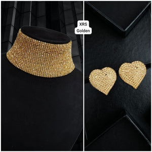 Golden  Sonakshi Heart Studs and Stone Studded Broad Choker Set for Women -MG001GC