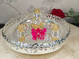 Beautiful Silver Plated Ganesha Idol with Pair of 2 elephant and Flowers in a Silver Tray -CZY001GE