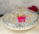 Beautiful Silver Plated Ganesha Idol with Pair of 2 elephant and Flowers in a Silver Tray -CZY001GE