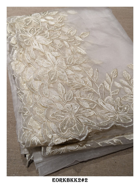 Beautiful Gorgeous White  Floral Embroidered Organza Saree with Blouse-KIA001ESW