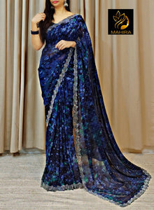 Beautiful light weight Georgette saree with all over heavy beads work along with cut work border-TREND001SB