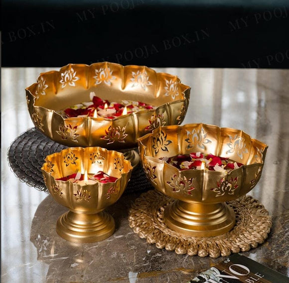 Beautiful Golden Finish Lotus Urli Combo for Table Decor-ART001UC