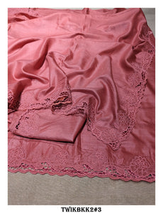 Twine Cutwork on Korean Tussar Silk Saree with Blouse for Women-KIA001KTS