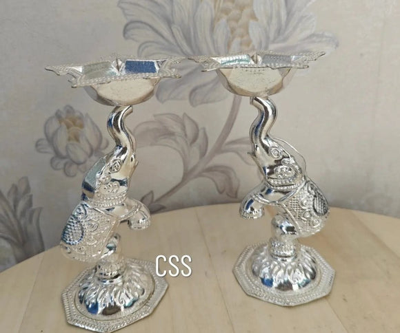 Set of 10 Pairs  , Silver plated Elephant diyas For Return Gifts-CSY001ED