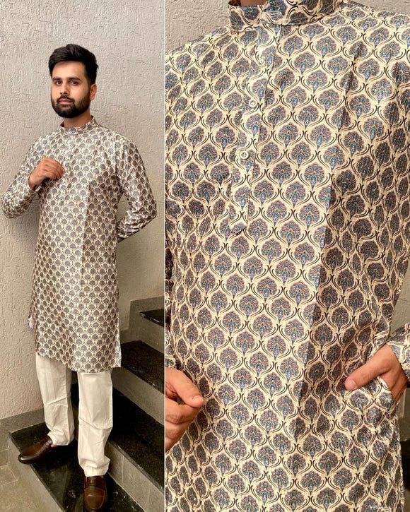 Men' s Kurta Pyjama For Functions and Party wear in Hit Prints-FASH001KPC