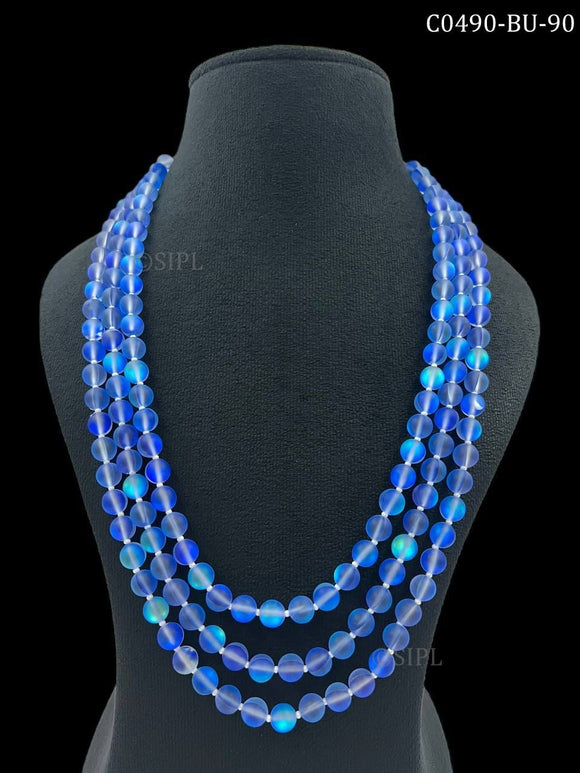 Sanwi  , elegant Blue bead Necklace  for women -MOE001BNSB