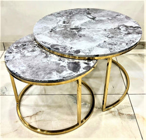 Astra Gold  , Gold Finish Nesting Tables Set With Marble Top for Home Decor-SP001NT