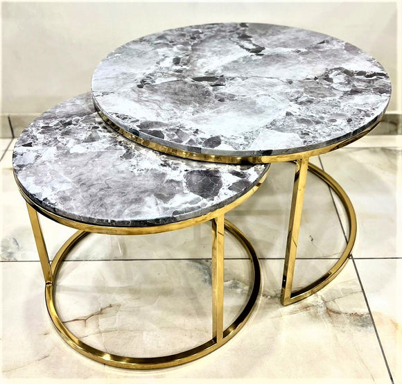 Astra Gold  , Gold Finish Nesting Tables Set With Marble Top for Home Decor-SP001NT