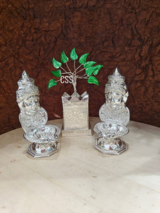 Beautiful Green Enamelled Tulsi Tree with Lakshmi Diyas-CS001TD