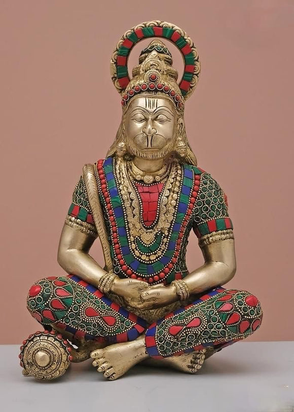 Hanumanji Statue in Brass with stone decoration-ANUB001HS
