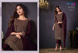 ALINA VOL-4 ,Grape wine   Shade   Semi stitch Salwar suit Material for women-SSS001SSAGW