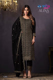 ALINA VOL-4 ,Black Shade   Semi stitch Salwar suit Material for women-SSS001SSABL