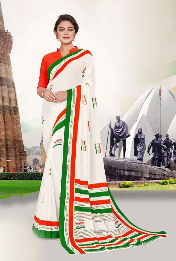 Joypuri cotton independence day special Saree with Blouse Piece-PRER001IDS