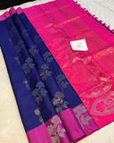 Pink and Blue Pure Silk Saree  for Women-PDS001PSS