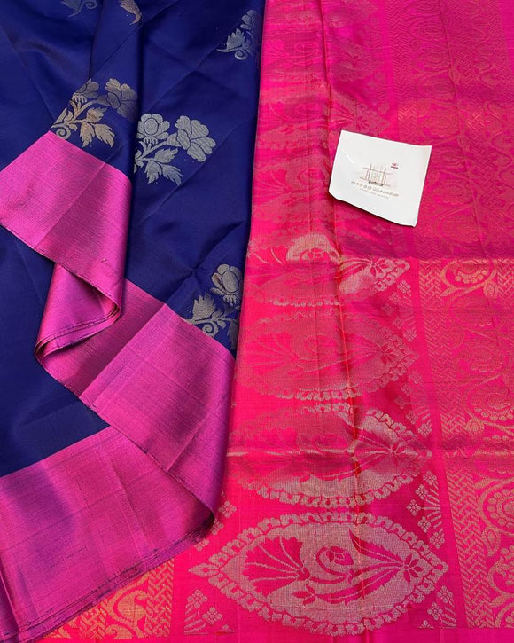Pink and Blue Pure Silk Saree  for Women-PDS001PSS