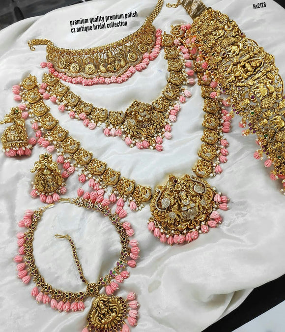 Coral Tulips Bridal Matte Gold Finish Jewellery Set -SHYA001BS