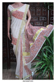 Ammini , Hand Block Printed Kerala Cotton Saree with Blouse -KIA001KSOD