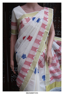 Anjana  , Hand Block Printed Kerala Cotton Saree with Blouse -KIA001KSOB