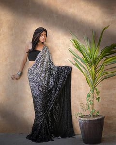 New Launching Bollywood Block Buster Design Black Sequins Saree-SSS001BSS