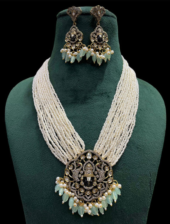 Victorian finishing TEMPLE jewelry (TIRUPATI BALAJI) with chhid puwai and hanging beads-JSK001T
