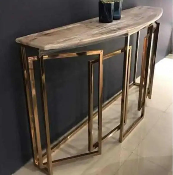 Elegant Entry Way Gold Finish Console with Marble Top - ANUB001EC