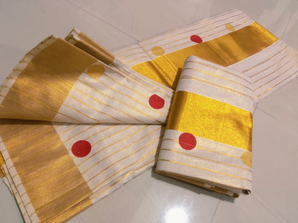 Red Polca Beauty Golden Tissue Settumundu for Women-SAHE001RPSM