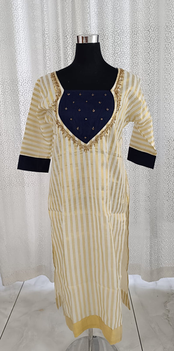 dress designers in kerala Golden Tissue Kerala Traditional Dress Designs stitched Gown model,Onam Special Dress, Pooja, Marriage, Birthday Wear, Kasavu Set Salwar