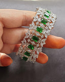 Vimala , Emerald Green Zircone diamond openable bangles in Silver  finish -SANDY001EGS
