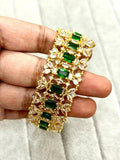 Vidya , Emerald Green Zircone diamond openable bangles in Gold finish -SANDY001EG